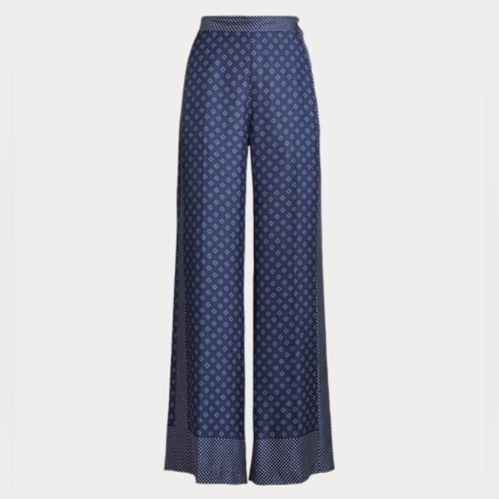 Polo Ralph Lauren Silk Palazzo Pants Geo Polka Dot Blue - Picture 7 of 7